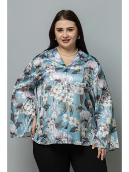 PURYS PLUS - Green Slit Sleeves Satin Shirt