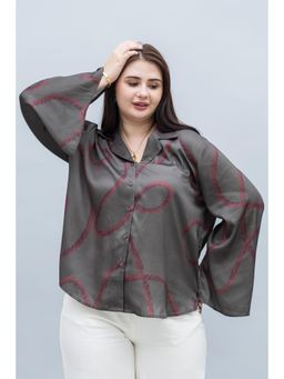 PURYS PLUS - Olive Slit Sleeves Satin Shirt