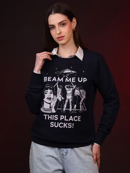 Free Authority - Official Stranger Things Beam Me Up Relaxed Fit Sweatshirt for Women