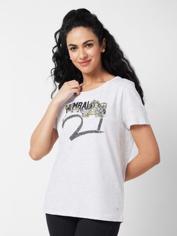 Spykar - Women Grey Cotton/Elastane Round Neck T-Shirt