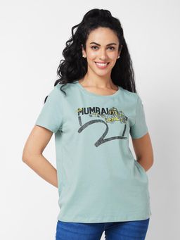 Spykar - Women Green Cotton/Elastane Round Neck T-Shirt