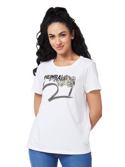 Spykar - Women White Cotton/Elastane Round Neck T-Shirt