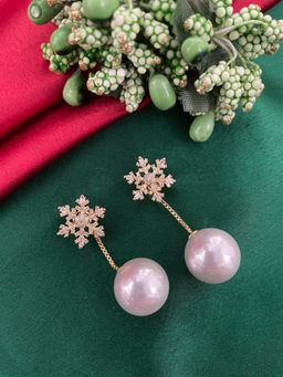 Digital Dress Room - Gold-Plated Pearl Cz Snowflake Earrings for Women