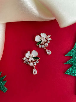 Digital Dress Room - Gold-Plated Cz Orchid Flower Ad Earrings for Women