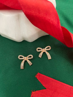 Digital Dress Room - Gold-Plated Cz Bow Design Ad Stud Earrings for Women
