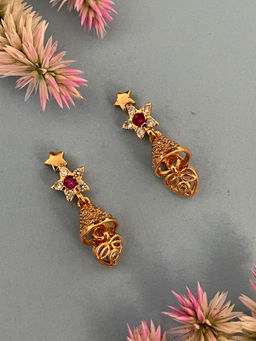 Digital Dress Room - Gold-Plated Cz Red Stone Bell Ad Drop Earrings for Women