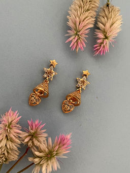 Digital Dress Room - Gold-Plated Cz Gold Stone Bell Ad Drop Earrings for Women