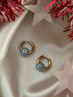 Digital Dress Room - Gold-Plated Evil Eye Hoop Bali Earrings for Women