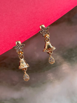 Digital Dress Room - Gold-Plated Cz Star Bell Ad Drop Earrings for Women