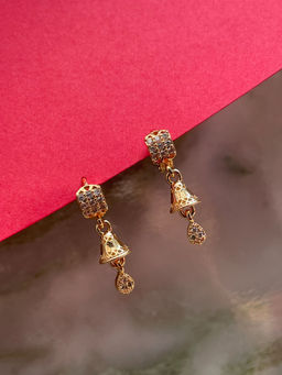 Digital Dress Room - Gold-Plated Cz Bell Design Drop Earrings for Women