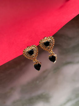 Digital Dress Room - Gold-Plated Cz Black Stone Heart Ad Earrings for Women