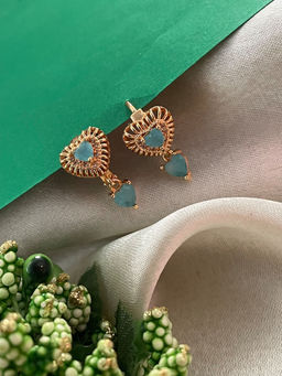 Digital Dress Room - Gold-Plated Cz Aqua Blue Stone Heart Ad Earrings for Women