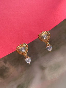 Digital Dress Room - Gold-Plated Cz White Stone Heart Ad Earrings for Women