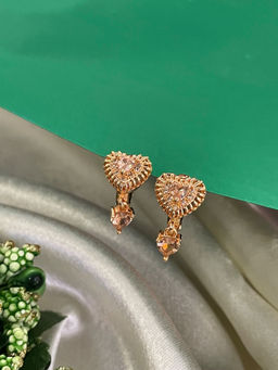 Digital Dress Room - Gold-Plated Cz Light Peach Stone Heart Ad Earrings for Women