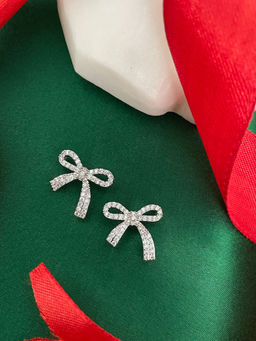 Digital Dress Room - Silver-Plated Cz Bow Design Stud Earrings for Women