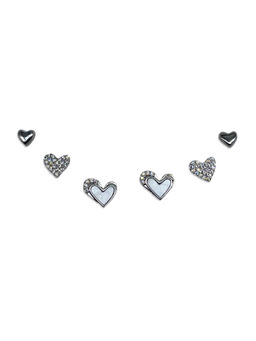 Digital Dress Room - (Set Of 3) Silver-Plated Cz Heart Stud Earrings for Women