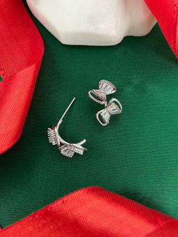 Digital Dress Room - Silver-Plated Cz 2 Bow Design Stud Earrings for Women