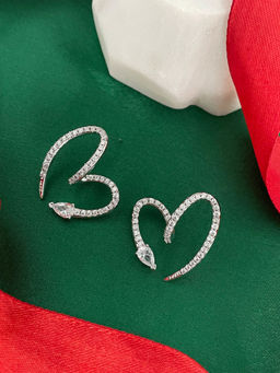Digital Dress Room - Silver-Plated Cz Heart Shaped Drop Earrings for Women
