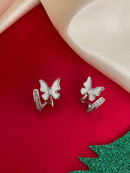 Digital Dress Room - Silver-Plated Cz Butterfly Shaped Stud Earrings for Women