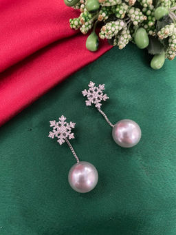 Digital Dress Room - Silver-Plated Cz Snowflake Ball Drop Earrings for Women