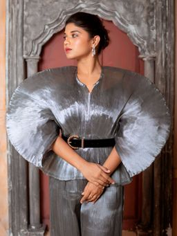 Uptownie - Pleated Top with Exaggerated Sleeves-Silver