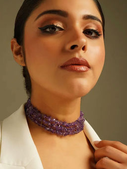 Kastiya Jewels - Natural Amethyst Semi Precious Gemstone Choker Necklace