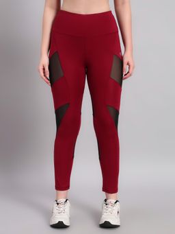 CLOTHWIK - High Rise Gym Ankle Length Maroon Tights