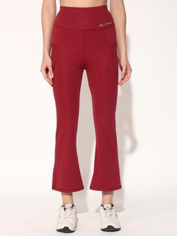 CLOTHWIK - High-Waist Ankle Length Boot Cut Gym Maroon Tights