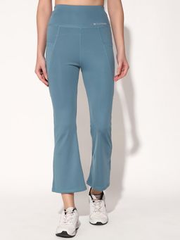 CLOTHWIK - High-Waist Ankle Length Boot Cut Gym Blue Tights