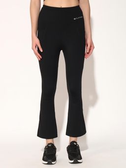 CLOTHWIK - High-Rise Ankle Length Boot Cut Gym Black Tights