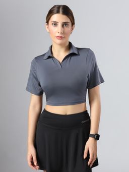 Muscle Torque - Bone-Dry Workout Crop Polo Grey T-Shirt