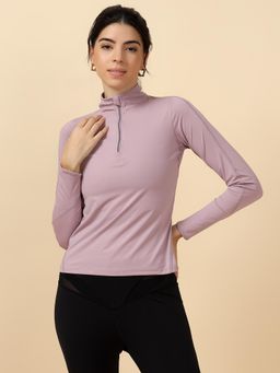 Fitkin - Women Lavender Long Sleeve Zip-Up Sweatshirt