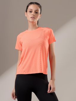 Fitkin - Women Orange Striped Active T-Shirt