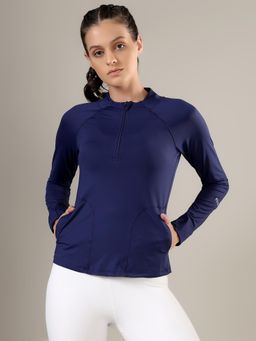 Fitkin - Women Navy Blue Quarter-Zip Long Sleeve Training Sweatshirt