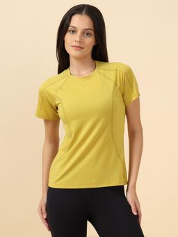 Fitkin - Women Mustard Laser-Cut Motion T-Shirt