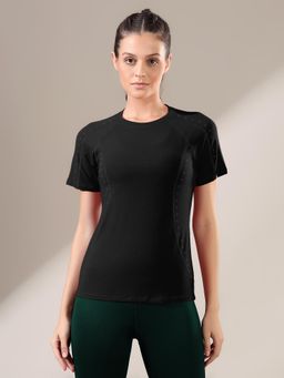 Fitkin - Women Black Laser-Cut Motion T-Shirt
