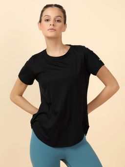 Fitkin - Women Black Side Twist T-Shirt
