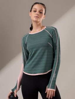 Fitkin - Women Green Stripes T-Shirt