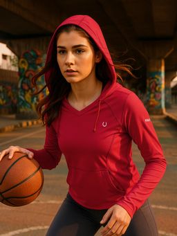 Fitkin - Women Red Solid Hoodie