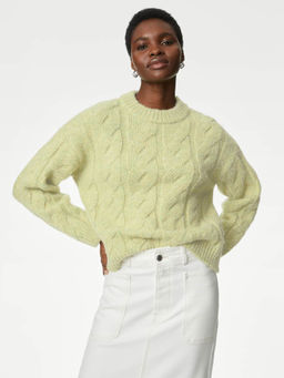 Marks & Spencer - Yellow Cable Knit Crew Neck Sweater