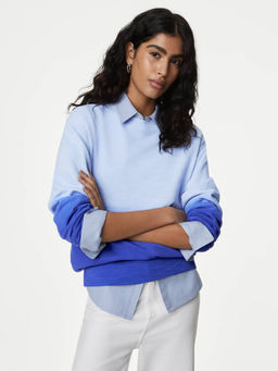 Marks & Spencer - Blue Pure Cotton Ombre Slub Sweatshirt