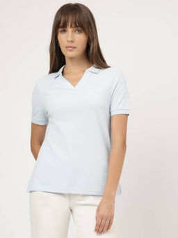 Marks & Spencer - Blue Pure Cotton Solid Polo Collar T-Shirt
