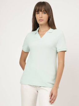 Marks & Spencer - Green Pure Cotton Solid Polo Collar T-Shirt