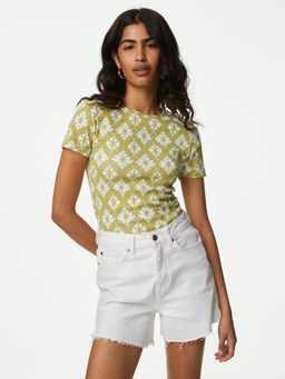 Marks & Spencer - Green Pure Cotton Printed T-Shirt