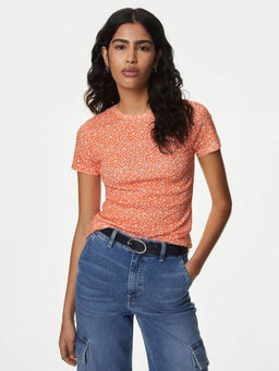 Marks & Spencer - Orange Pure Cotton Printed T-Shirt