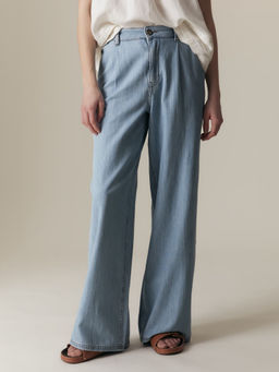 Marks & Spencer - Blue Pure Cotton High Waisted Wide Leg Jeans