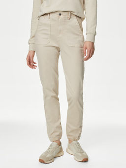 Marks & Spencer - Off White Cotton Blend Slim Fit Ankle Grazer Trousers