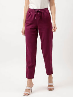 Marks & Spencer - Wine Linen Blend Solid Trouser