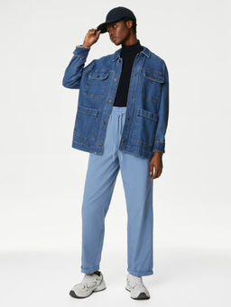 Marks & Spencer - Blue Pure Cotton Straight Leg Ankle Grazer Trousers