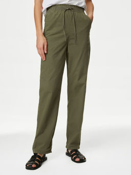Marks & Spencer - Green Pure Cotton Straight Leg Ankle Grazer Trousers